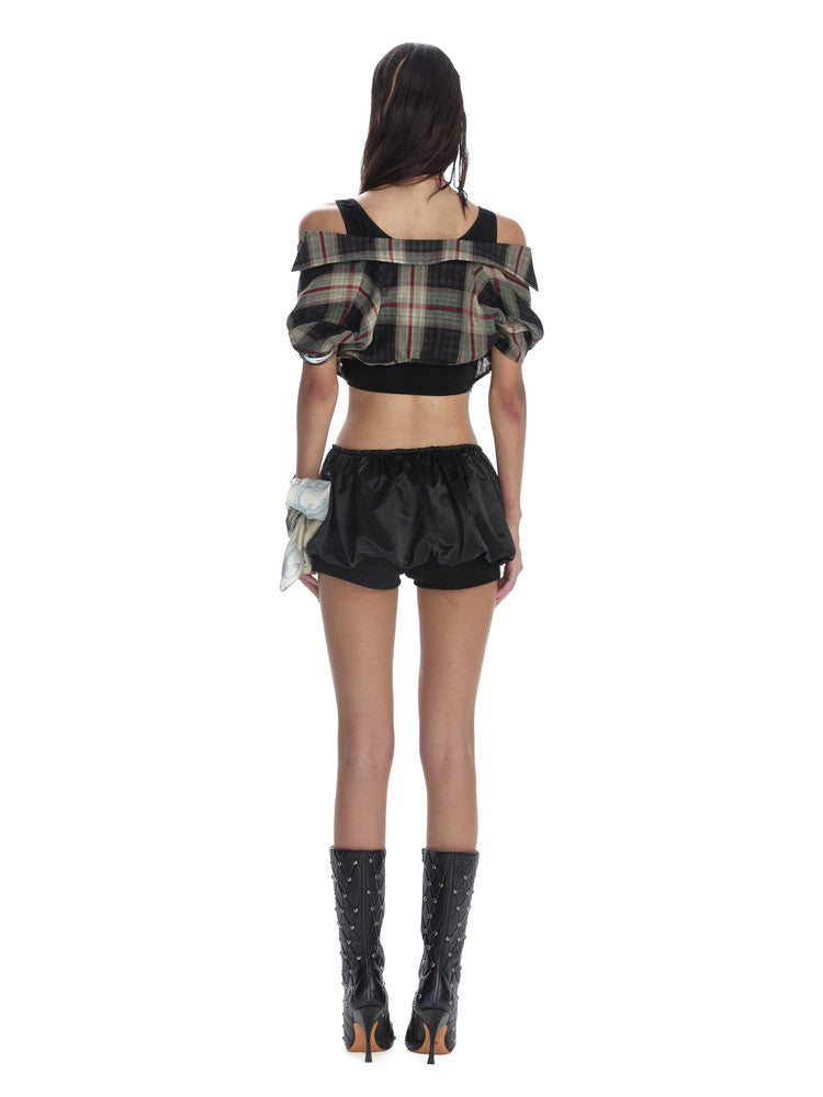 Checked Retro Half-Sleeve Cropped Nichi Shirt