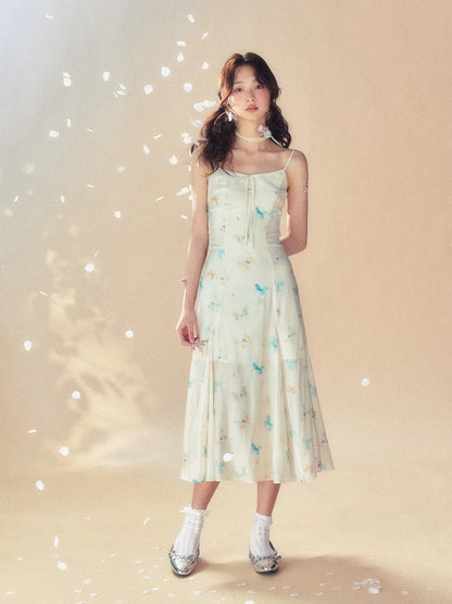 Butterfly Watercolor Camisole Retro Long Dress