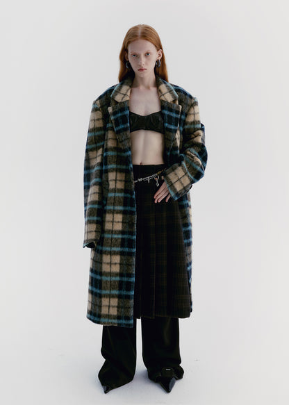 Checked Wool Retro Ovresize Long-Coat