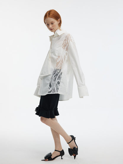 Oversize Lace Nichi Flower Long-Shirt