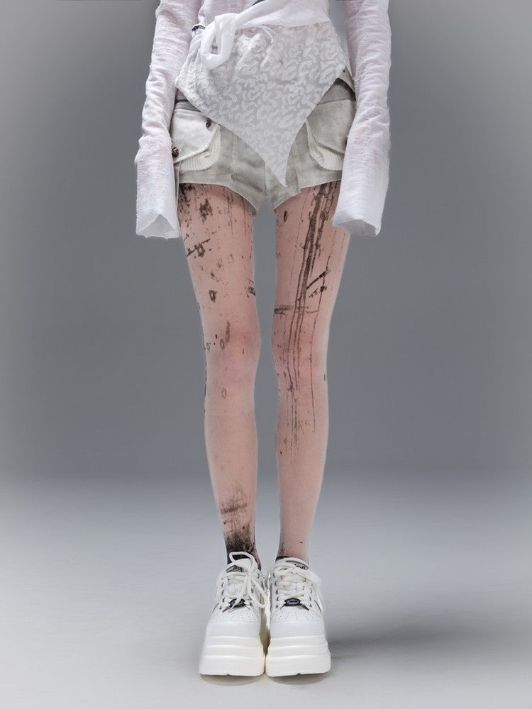 Paint Stretch White Punk Tights