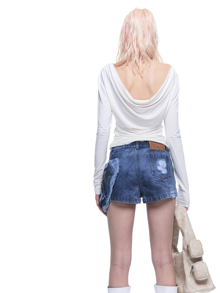 Denim Big-Pocket Nichi Damage Short-Pants