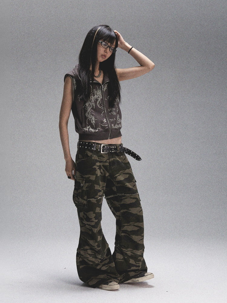 2Way Camouflage Casual Denim Loose Flare-Pants