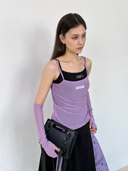 Mesh See-Through Layered Camisole&amp;Arm-Warmer