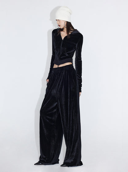 Velvet Set-Up Winter Plain Tops&amp;Pants&amp;Long-Skirt