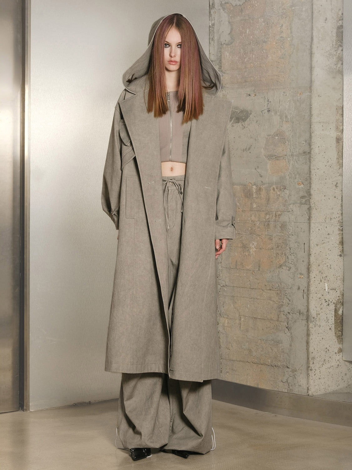 Hoddie Belt Classy Oversize Plain Trench-Coat Long-Coat