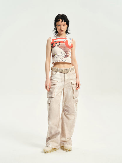 Graphic Smooth Spray Paint Sleeveless Cropped Tops