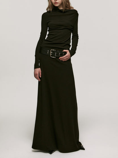 One-Shoulder Long Belt Slim Casual One-Piece