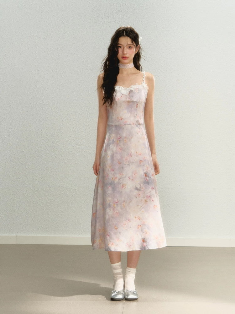 Flower Pale-Tone Lace Butterfly Camisole Dress