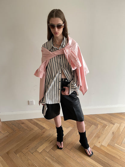 Unisex Stripe Casual Oversize Naturl Shirt