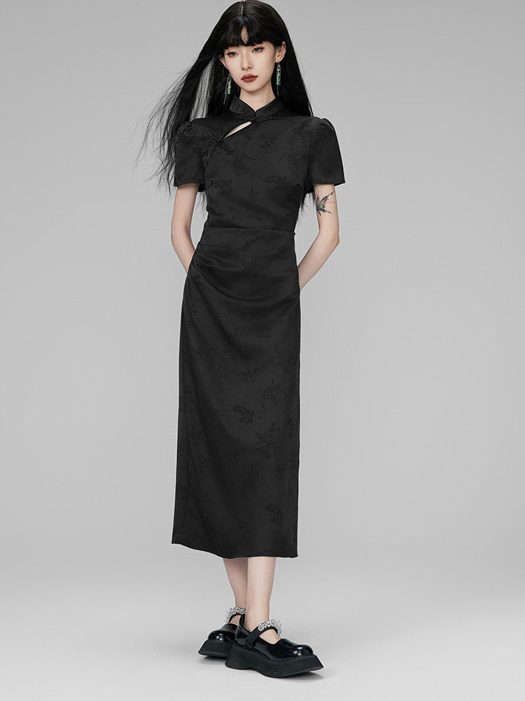 Long Embroidery China Mao-Collar Dress