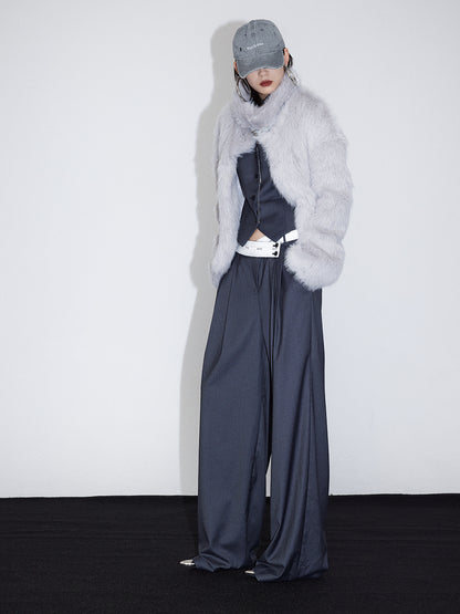 Stand-Collar High-End Fluffily Fur-Jacket