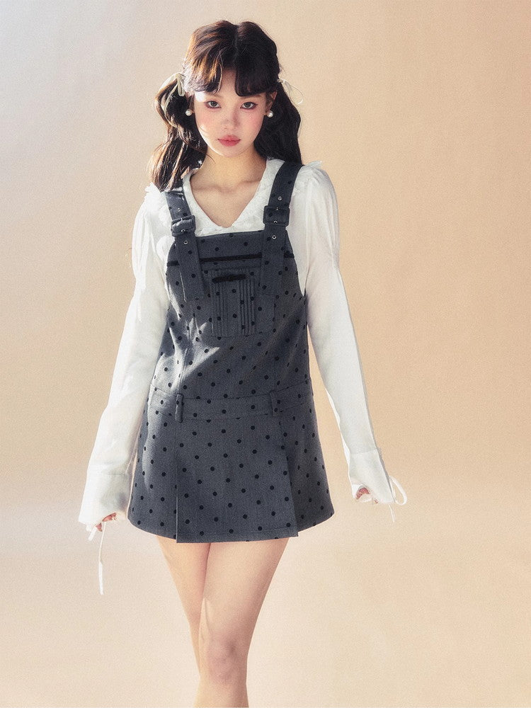 Suspenders Dot Short Casual Layered Dress