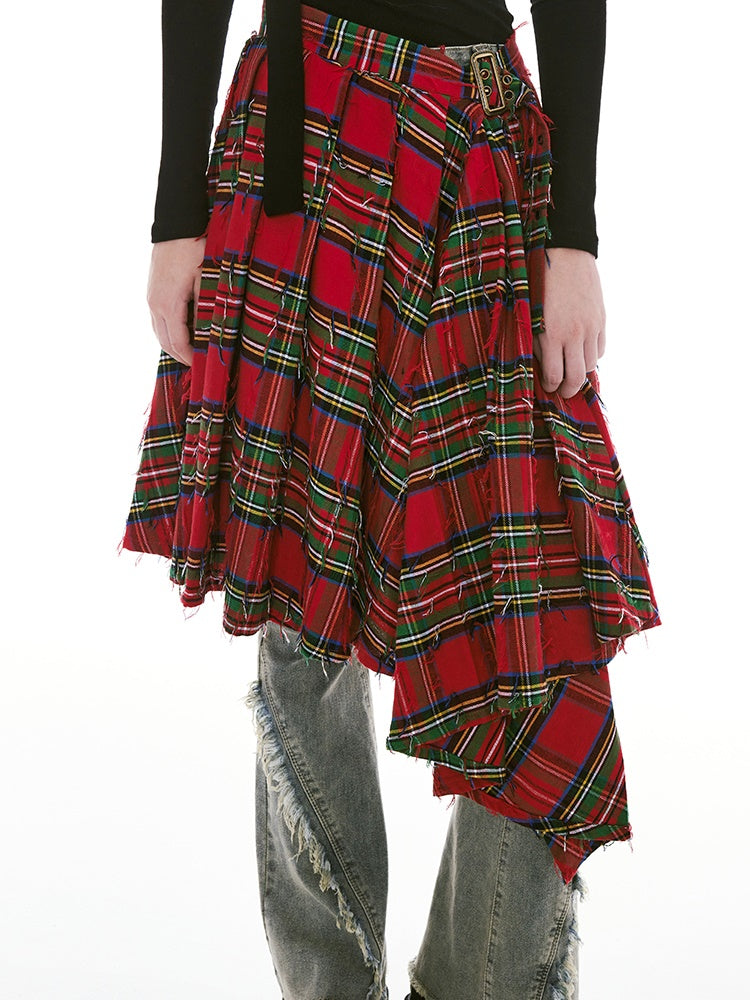 Casual Checked Retro Pleats Retro Flare Skirt