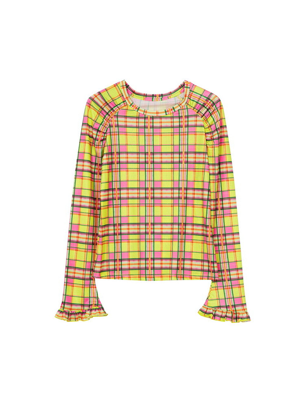 Checked Bear Frill Pop Casual Fancy Tops