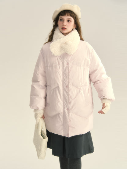 Cotton Boa-Muffler Pale-Tone Cute Oversize Quilting Jacket