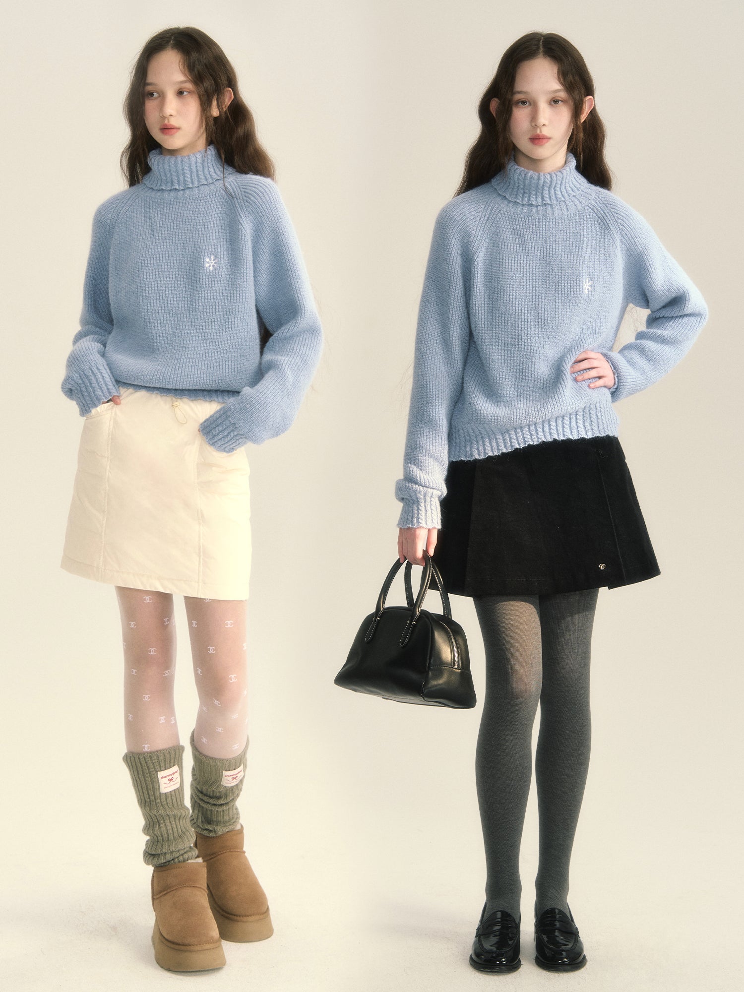 Turtle-Neck Velvet Simple Pale-Tone Knit