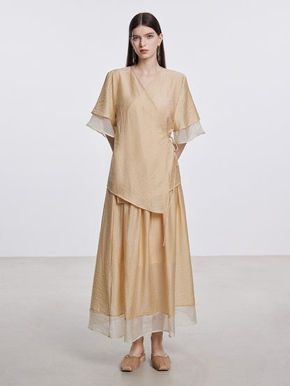 Overszie Retro Natural Blouse＆Long-Skirt