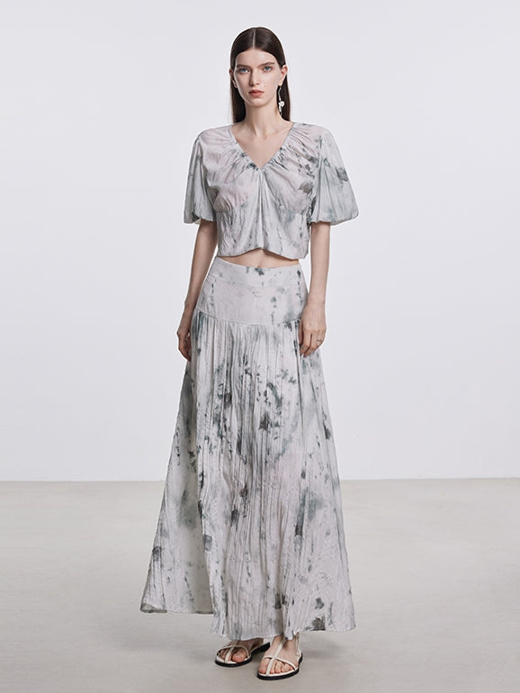 Tie-Dye Gather Chic Blouse &amp; Long-Skirt