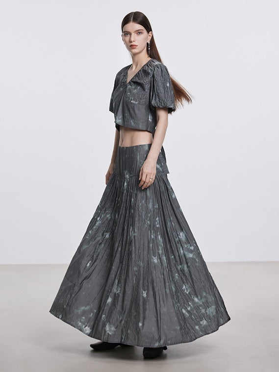 Tie-Dye Gather Chic Blouse &amp; Long-Skirt