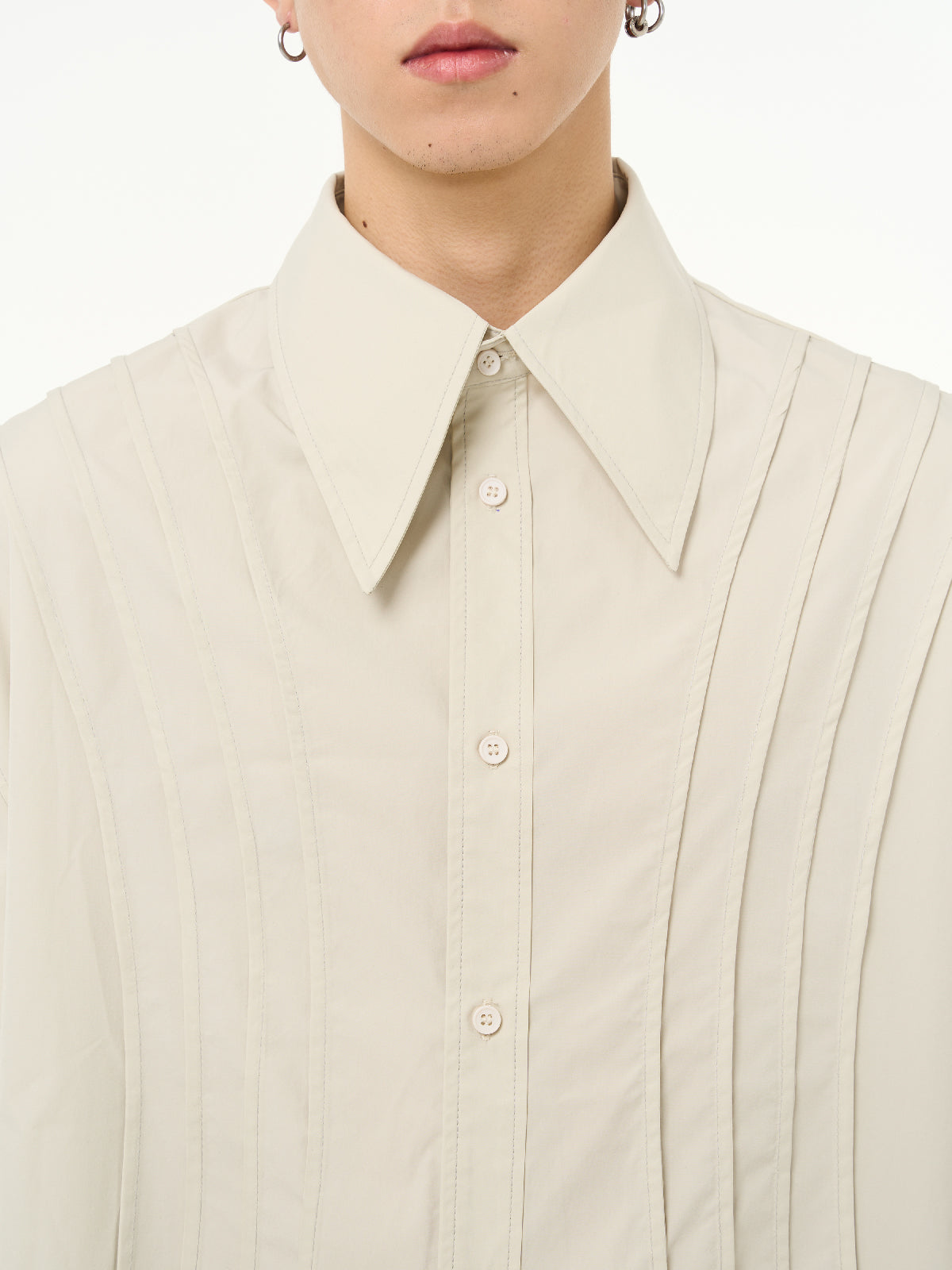 Pleats Balloon-sleeve Oversize Shirt