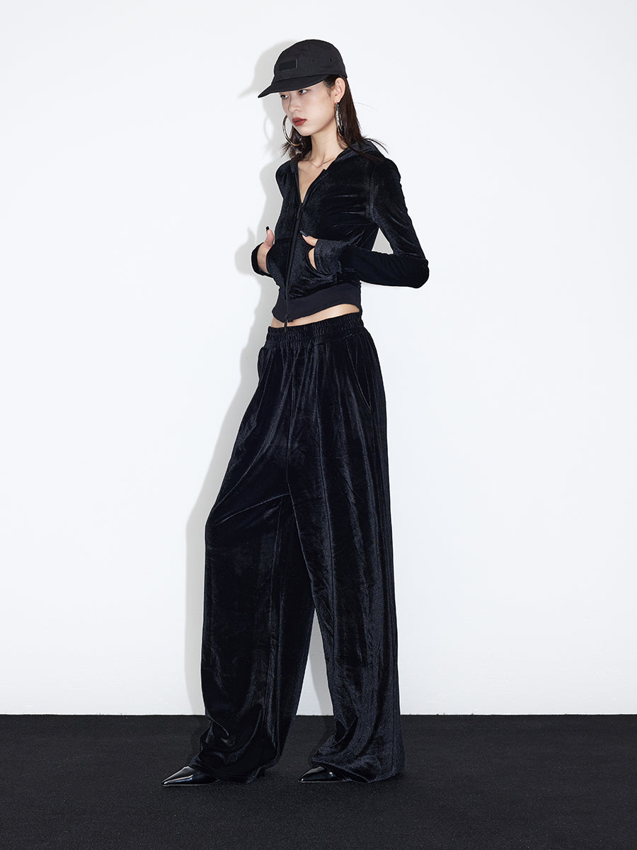 Velvet Set-Up Winter Plain Tops&amp;Pants&amp;Long-Skirt