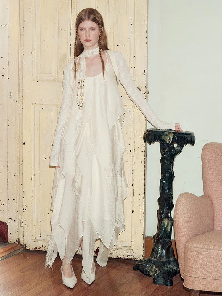 Long Back-Open Asymmetry Fluffily Natural Dress