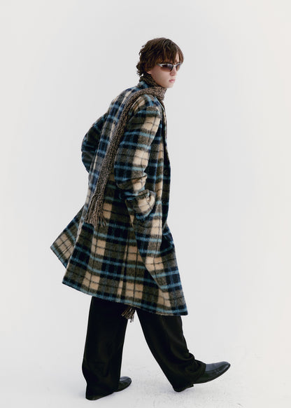 Checked Wool Retro Ovresize Long-Coat