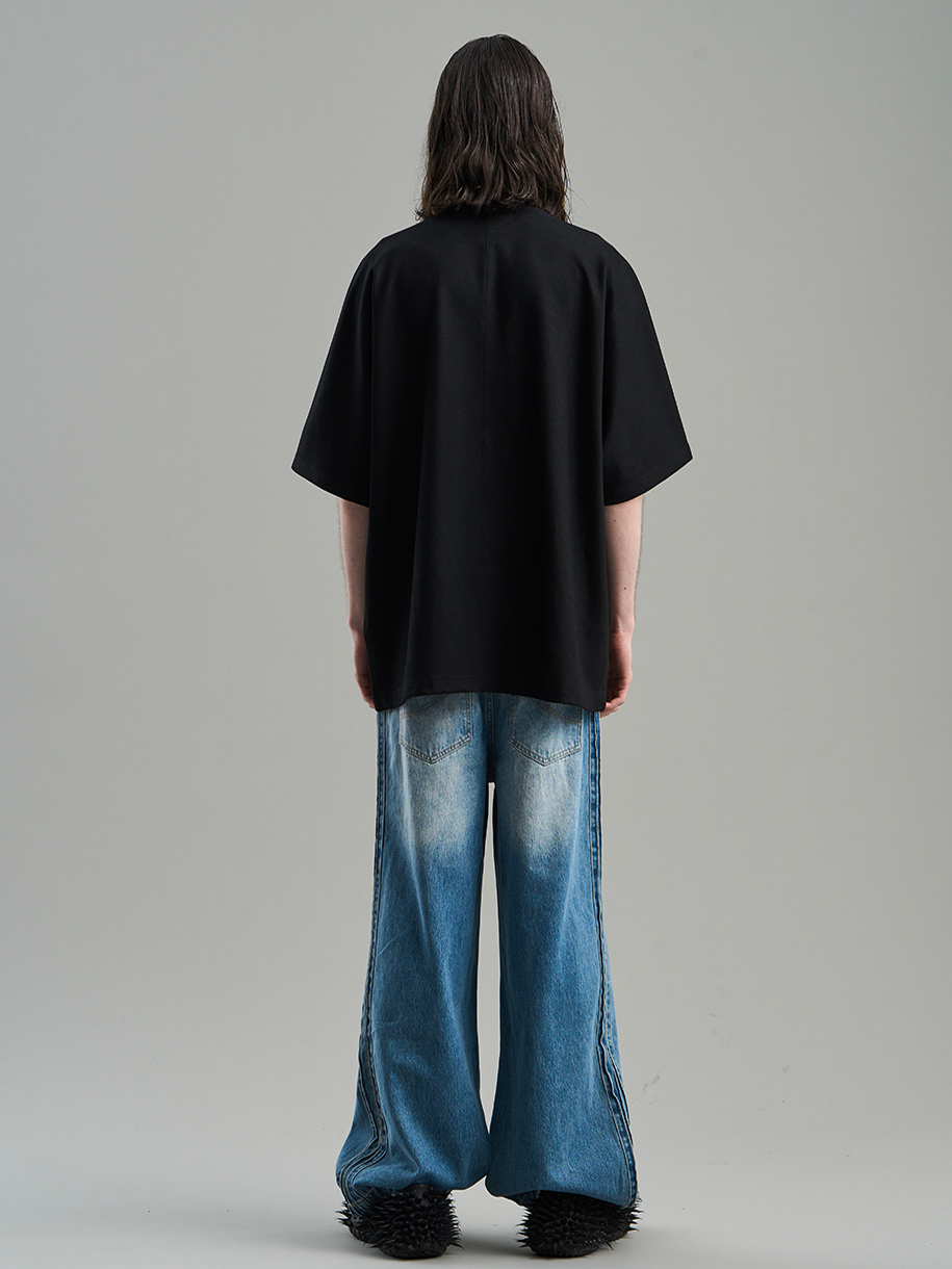 Ein-Punkte-Oversize-Oversize-Casos-einfaches T-Shirt