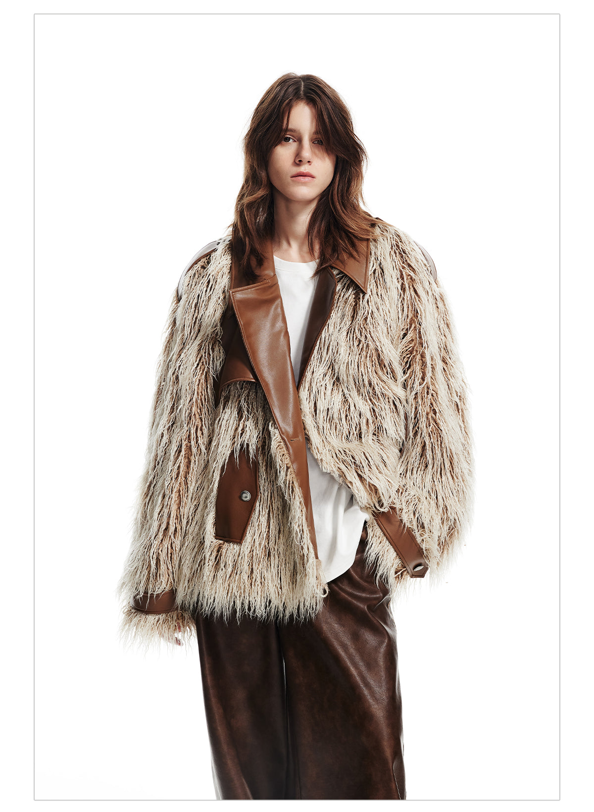 High-End Nichi Double-Zip Leather-Mix Retro Fur-Jacket