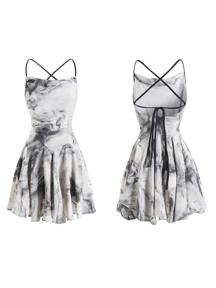 Tie-Dye Marble Back-Open Chic Fluffily Mini-One-Piece