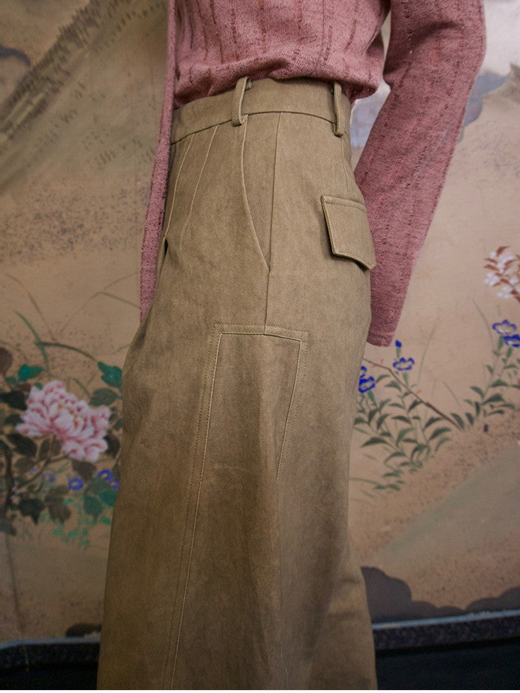 High-Waist Natural Loose Plain Wide-Pants