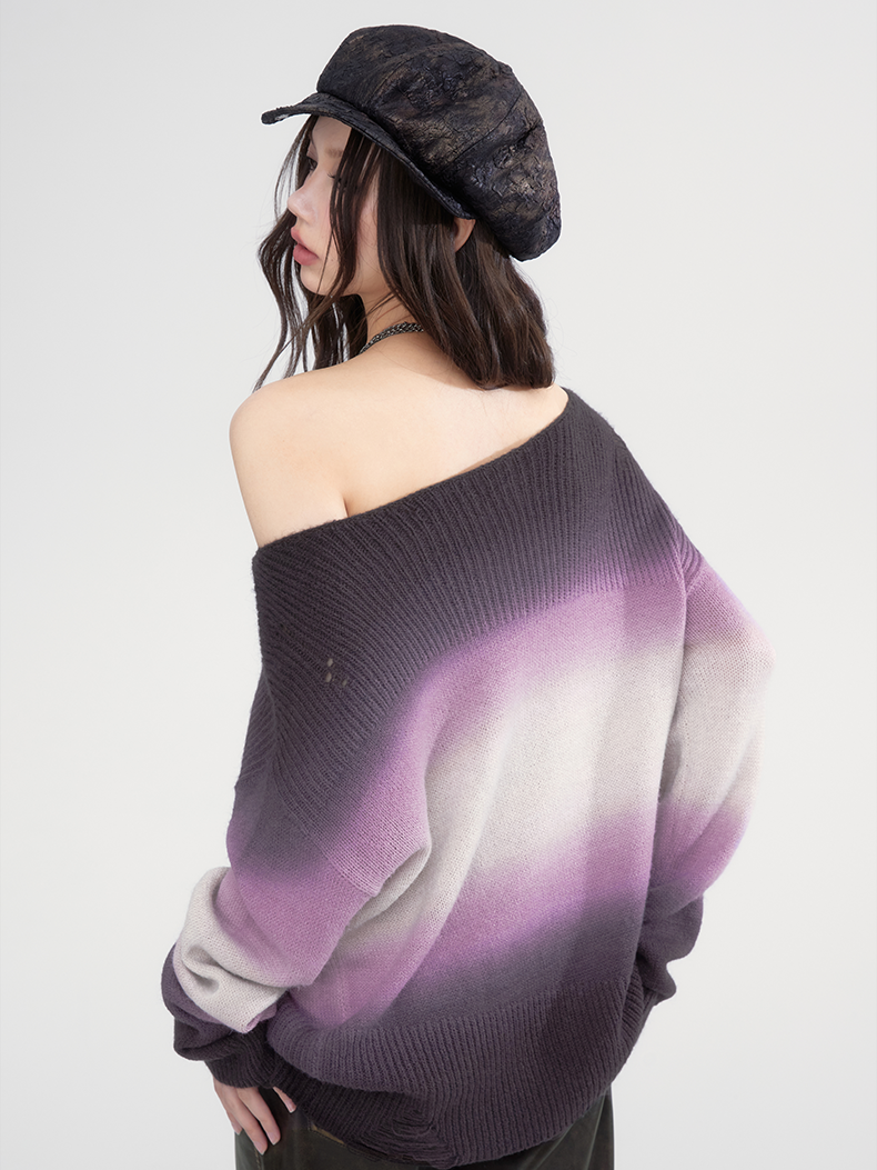 Gradation Damage Oversize Letter Knit