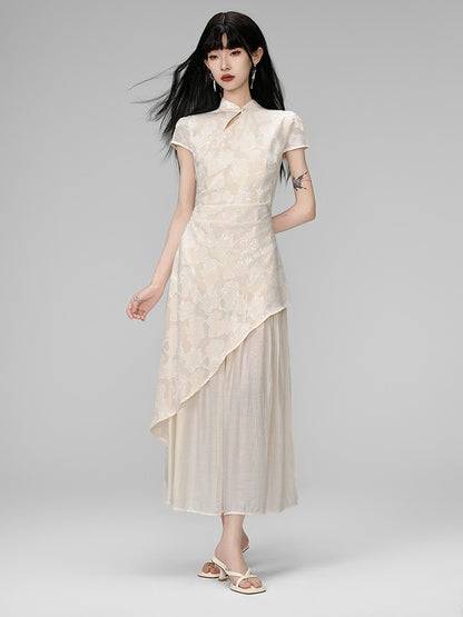 Floare Lace Ciffon Layered Embroidery China Dress