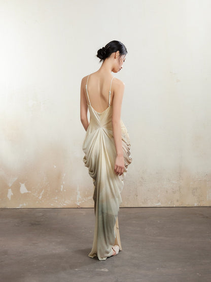 Halter-Neck Drape Elegant Back-Open Dress