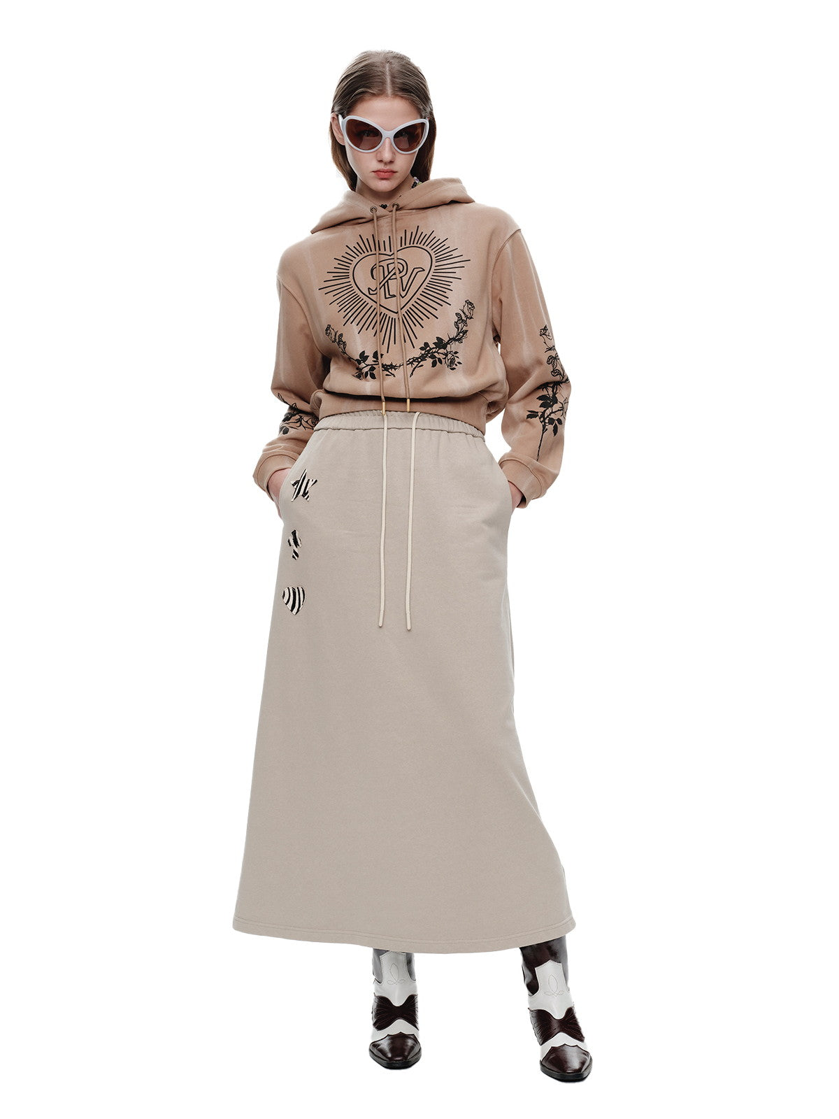 Long Simple Drawstring Casual Flare Knit-Skirt