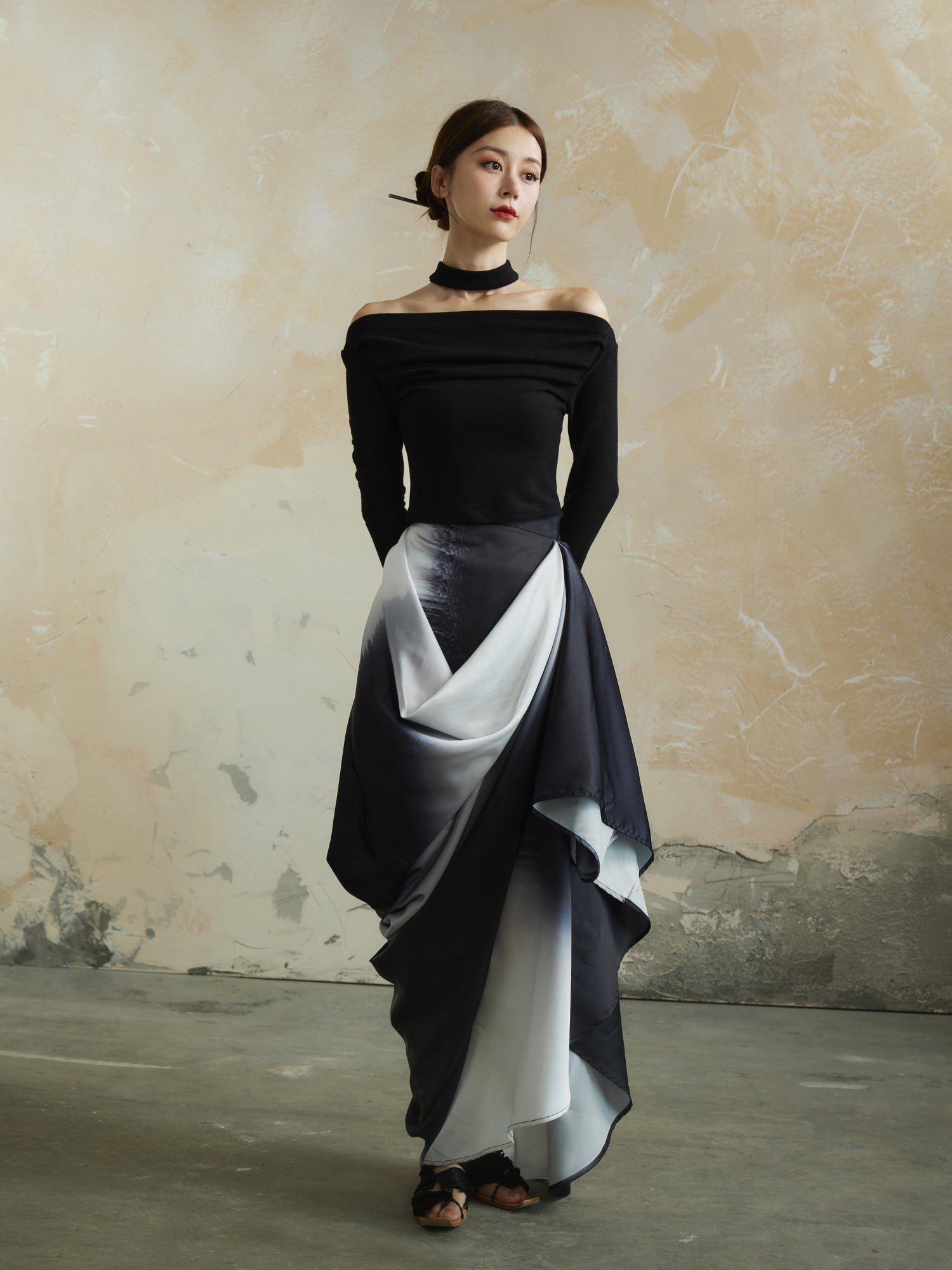 Drape Gradation Elegant High-End Chic Long-Skirt