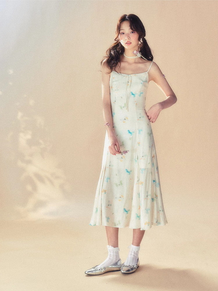 Butterfly Watercolor Camisole Retro Long Dress