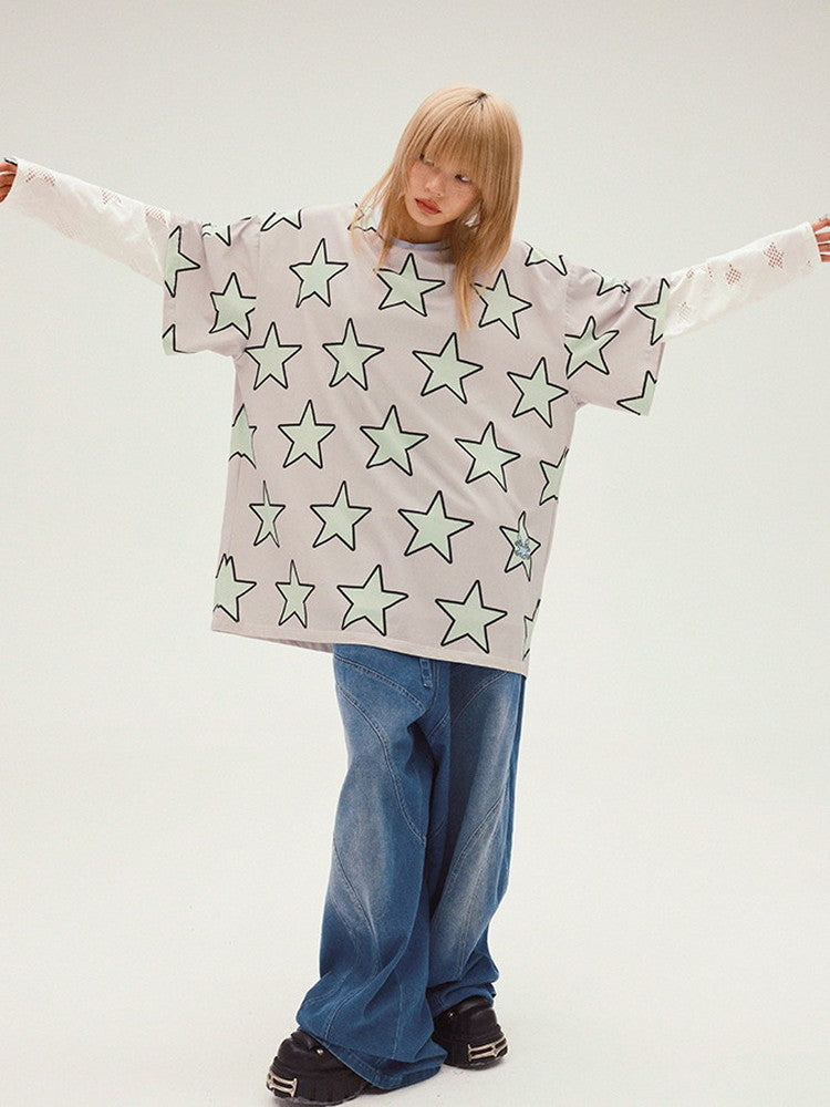 Fancy Star Casual Crew-Neck Pop T-Shirt