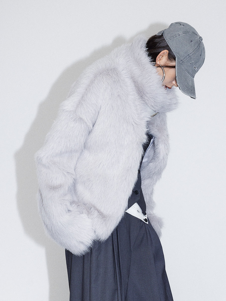 Stand-Collar High-End Fluffily Fur-Jacket