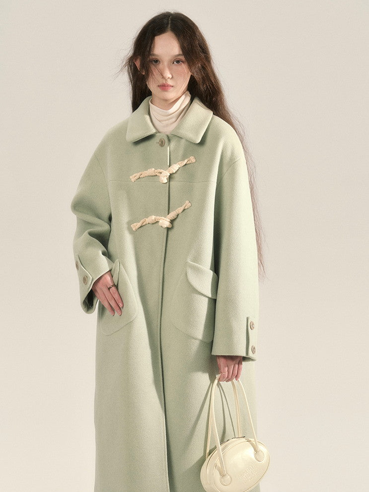 Toggle-Button Wool Simple Retro Long-Coat