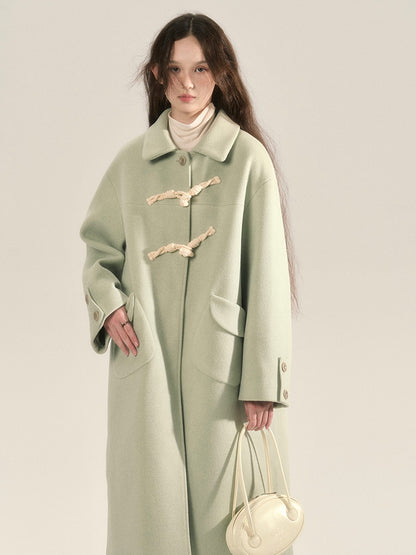 Toggle-Button Wool Simple Retro Long-Coat