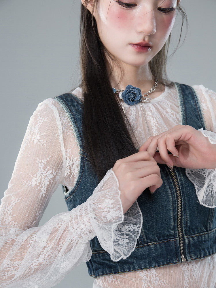 Vest＆Pants Blouse Lace Casual Set-Up