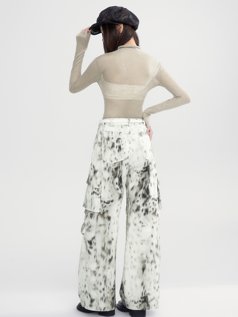 Tie-Dye Wide Side-Pocket Casual Speckled Pants