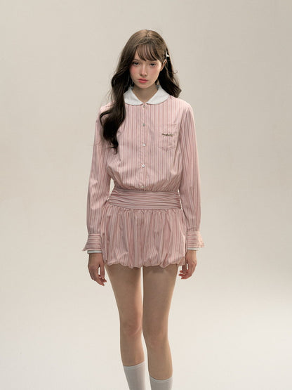 Stripe Balloon Nichi Short Shirt Dress