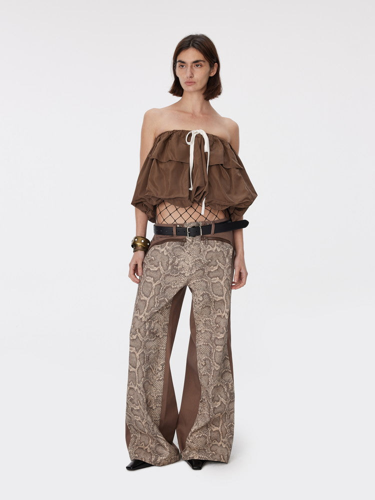 Denim Wide-Leg Casual Patchwork Python Pants