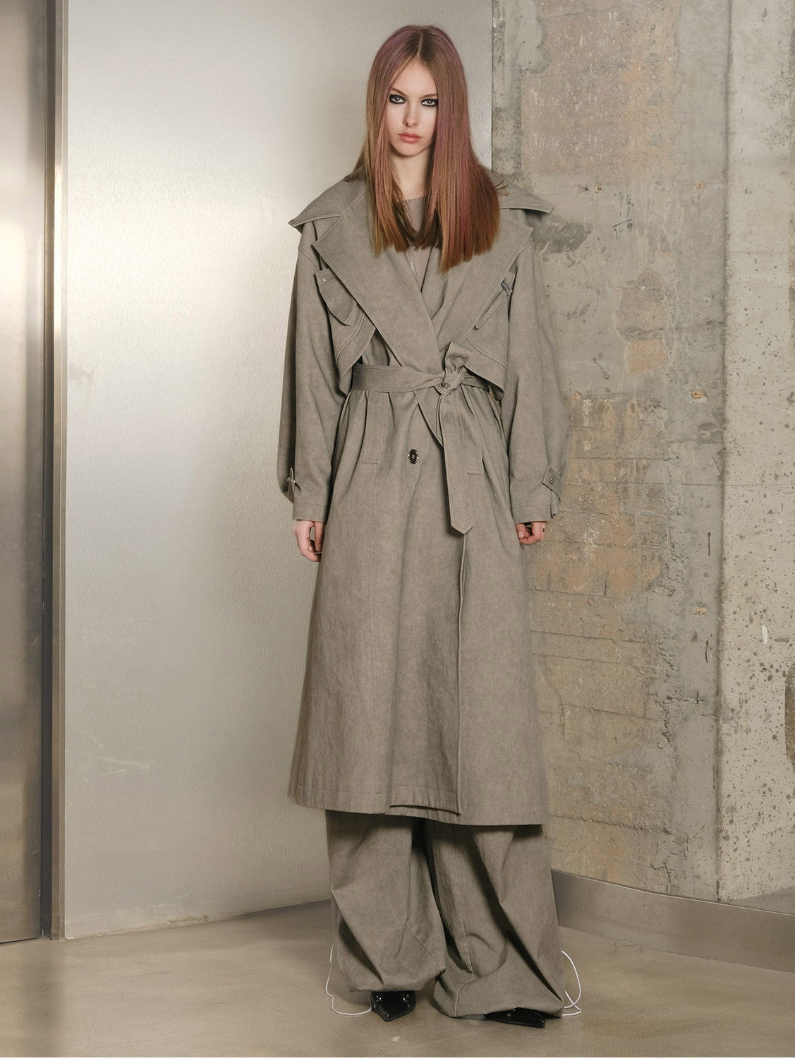 Hoddie Belt Classy Oversize Plain Trench-Coat Long-Coat