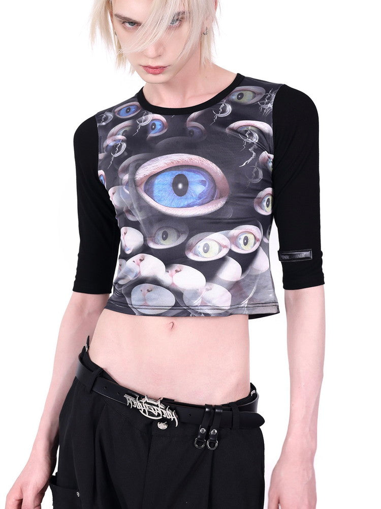 Unisex Cat-Eyes Horror Nichi U-Neck Cutsew