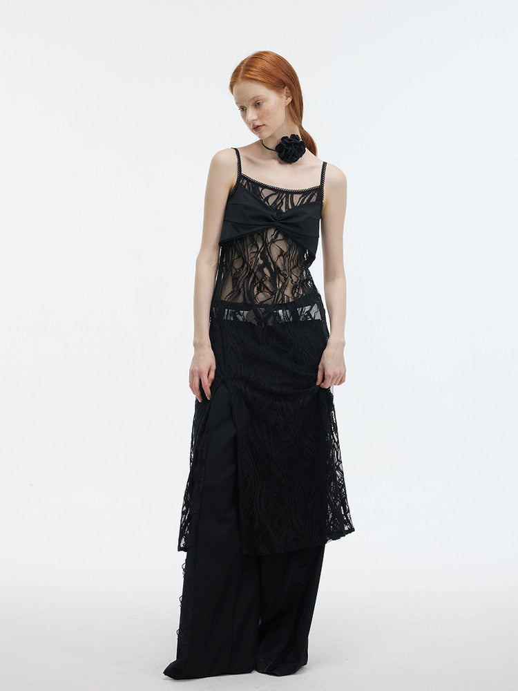 Camisole Mamluk-Sleeve Mesh Long Sexy Dress