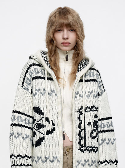 Waffel-Knit-Hoodie Retro Winter Nordic Cardigan